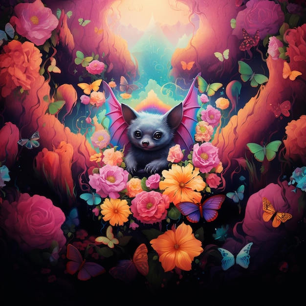 there is a cat that is sitting in a flower garden generative ai