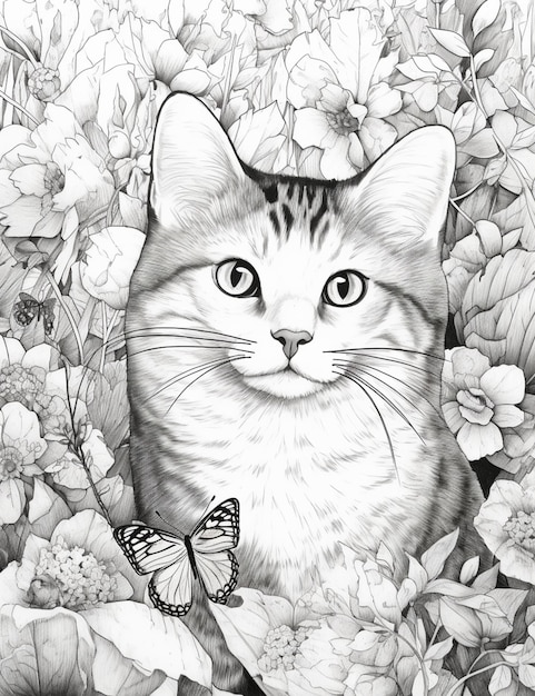 Есть кот, который сидит в цветочном саду, генеративный ай