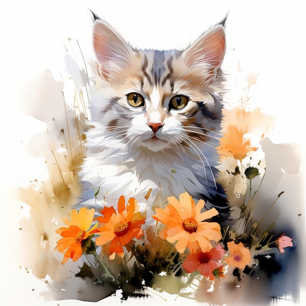 there is a cat that is sitting in the flowers generative ai