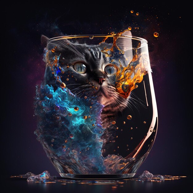 There is a cat that is sitting in a glass of water generative ai