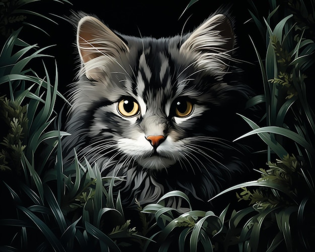 there is a cat that is sitting in the grass looking at the camera generative ai