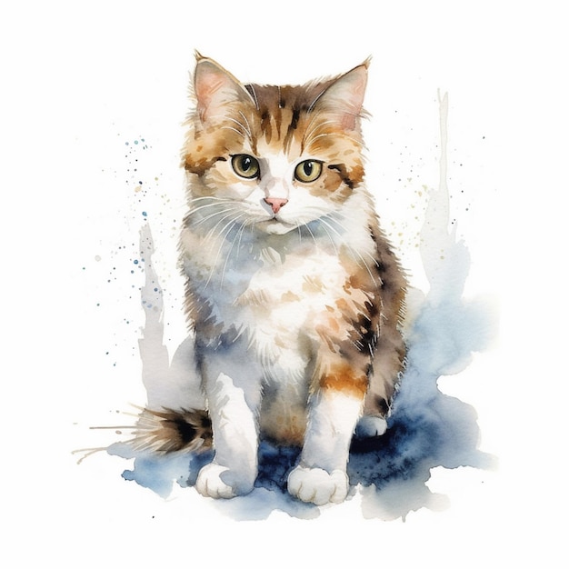 there is a cat that is sitting on the ground with a white background generative ai