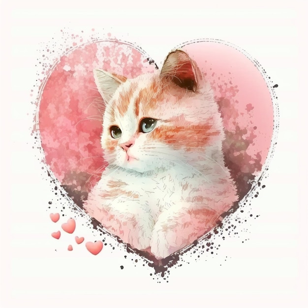 There is a cat that is sitting in a heart shaped frame generative ai