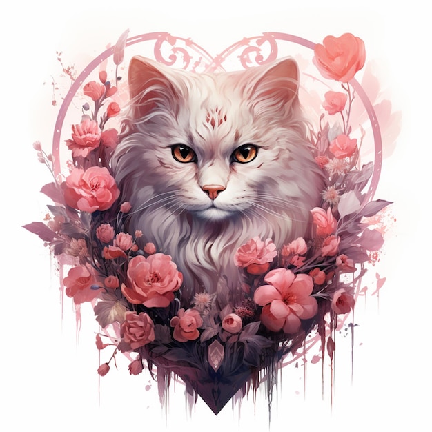 there is a cat that is sitting in a heart shaped frame generative ai