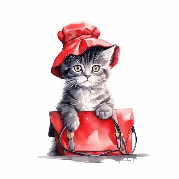 there is a cat that is sitting in a red purse generative ai