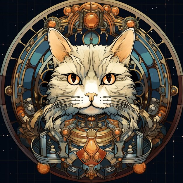 there is a cat that is sitting in a stained glass window generative ai