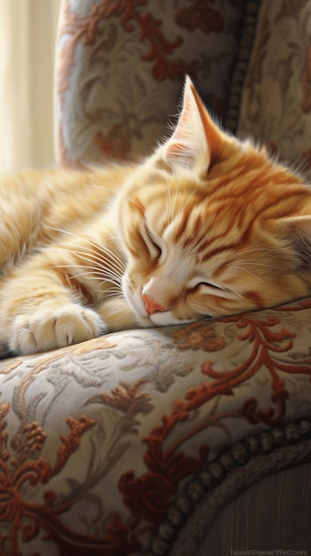 There is a cat that is sleeping on a couch generative ai