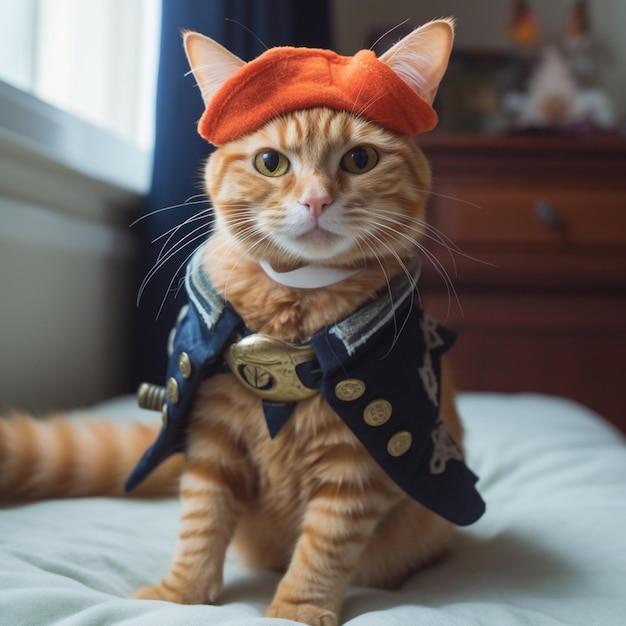 Photo there is a cat that is wearing a hat and scarf generative ai