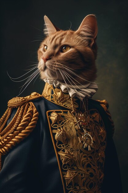 Photo there is a cat that is wearing a military uniform generative ai
