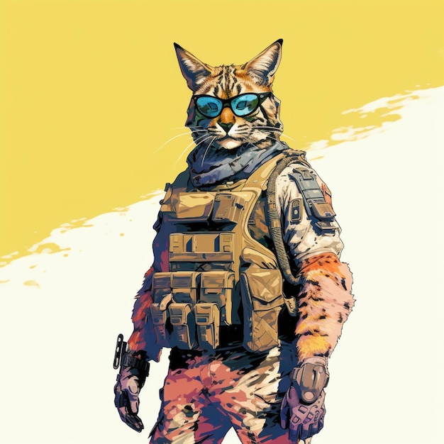 There is a cat that is wearing a vest and sunglasses generative ai