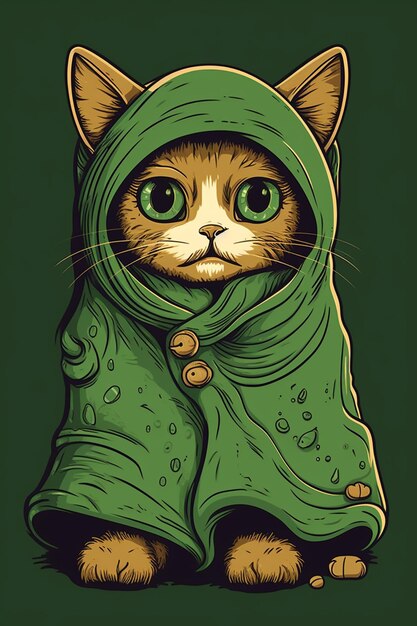 there is a cat wearing a green coat and a green hat generative ai