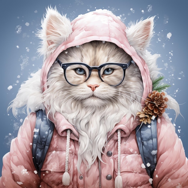 there is a cat wearing a pink jacket and glasses generative ai