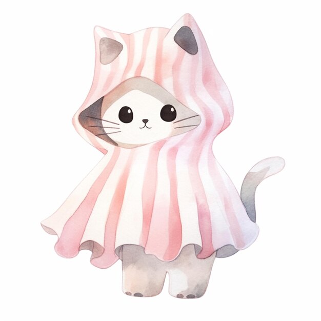 there is a cat wearing a pink and white striped coat generative ai
