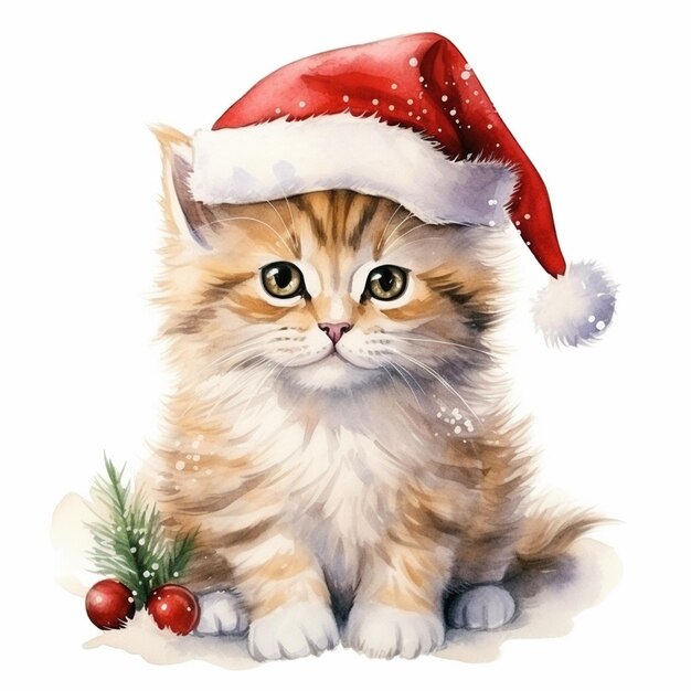there is a cat wearing a santa hat sitting next to a christmas tree generative ai