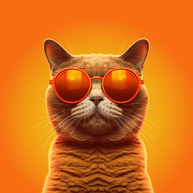 There is a cat wearing sunglasses on an orange background generative ai