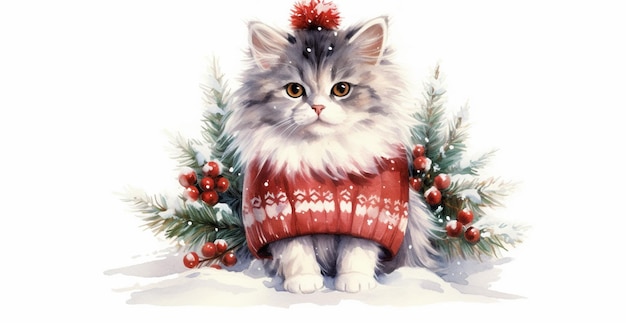 there is a cat wearing a sweater sitting in the snow generative ai