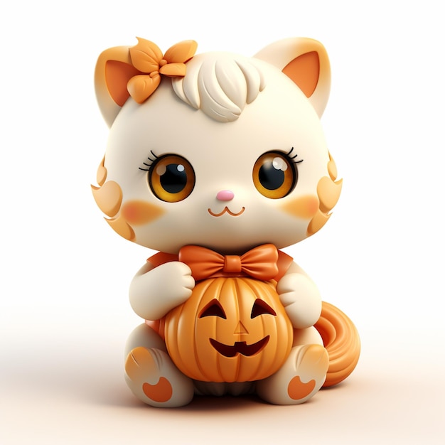 there is a cat with a bow sitting on a pumpkin generative ai