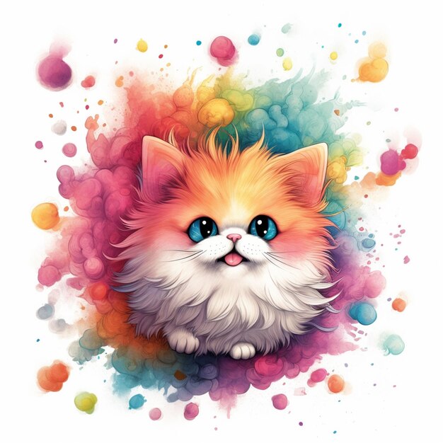 Photo there is a cat with a colorful face and a big smile generative ai