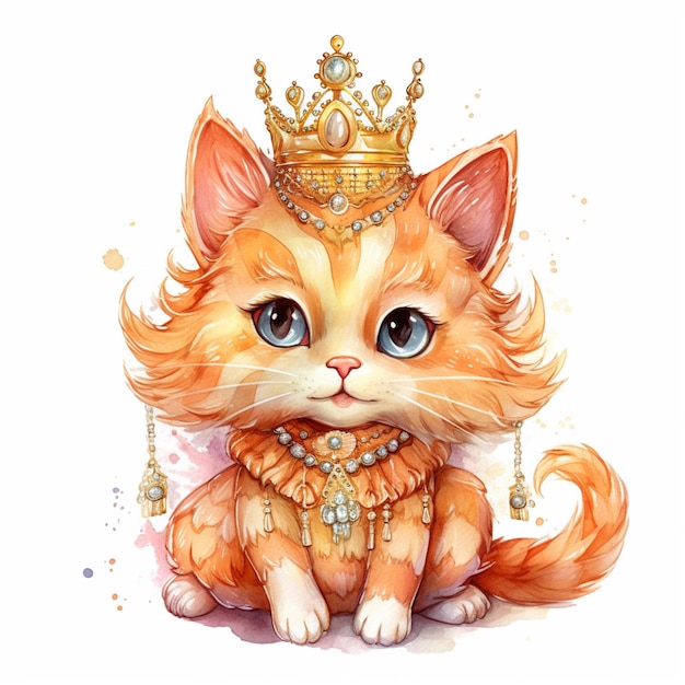 There is a cat with a crown on its head sitting down generative ai