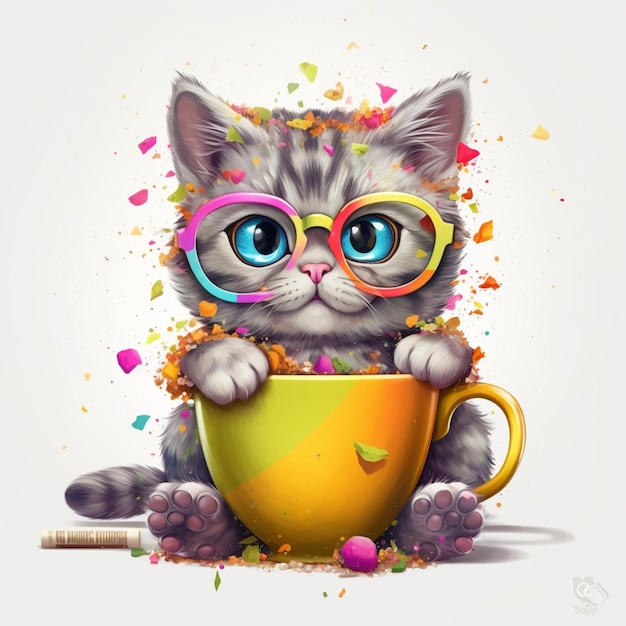 Photo there is a cat with glasses sitting in a cup generative ai