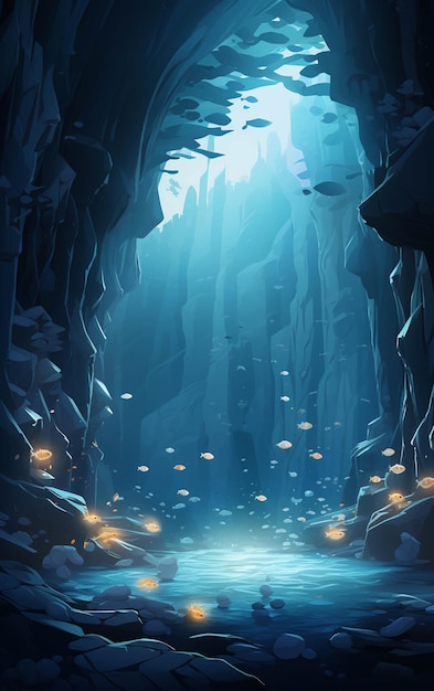 Есть пещера с большим количеством рыбы в ней генеративный ай
