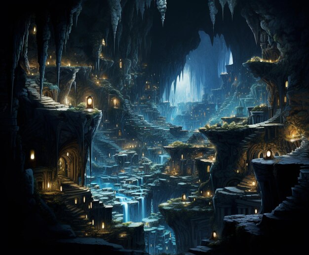 滝のある洞窟があり、その中に滝がある生成AI