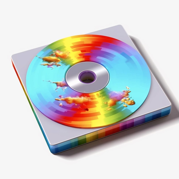 레인보우 디자인 (Rainbow Design Generative AI) 을 가진 CD 케이스에 CD가 있습니다.