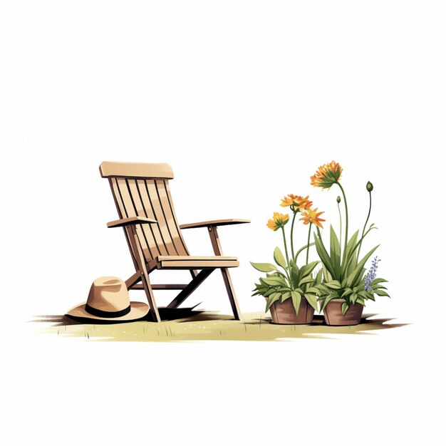 Photo there is a chair and a hat sitting in the grass generative ai