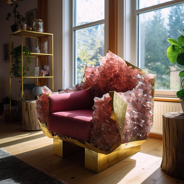 there is a chair made out of a rock and a plant generative ai