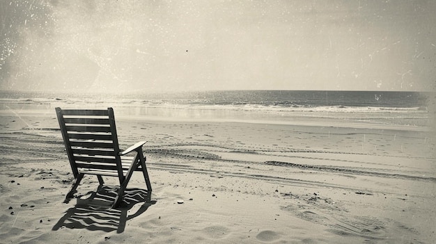 Foto c'è una sedia seduta sulla spiaggia vicino all'oceano generativo ai