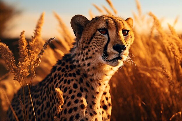 There is a cheetah that is sitting in the tall grass generative ai