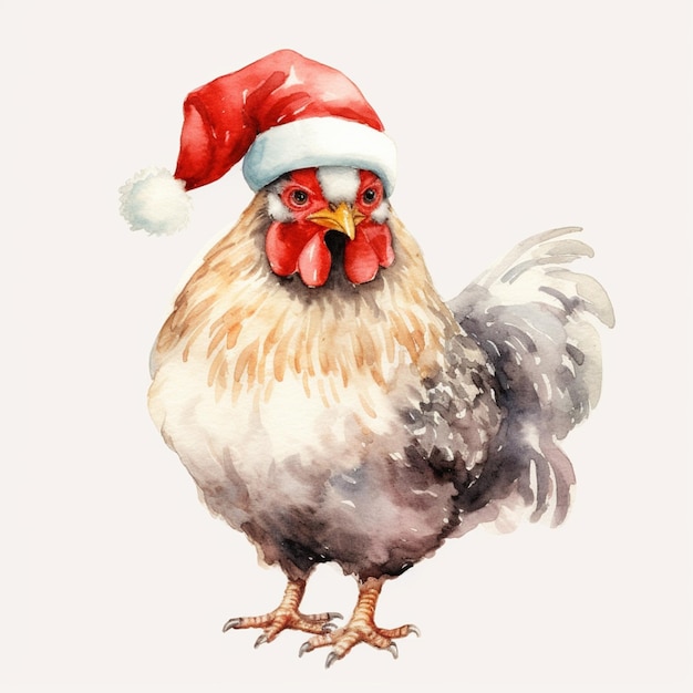 there is a chicken wearing a santa hat on a white background generative ai