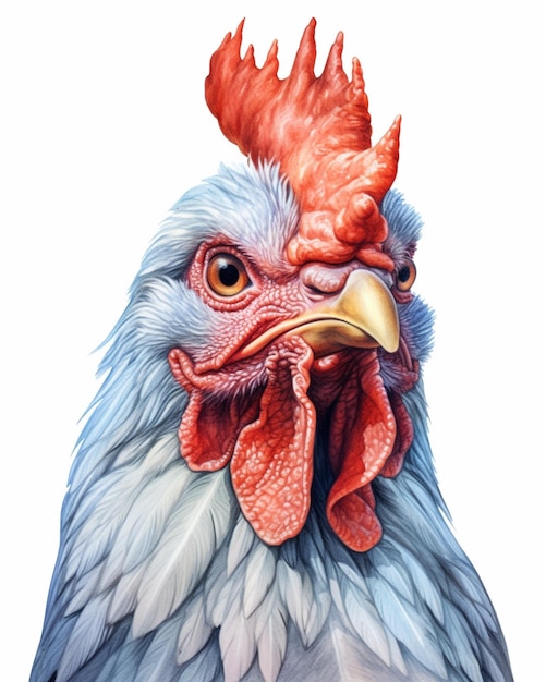 There is a chicken with a red comb on its head generative ai