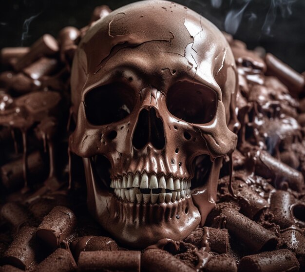 Photo there is a chocolate cake with a skull on top of it generative ai