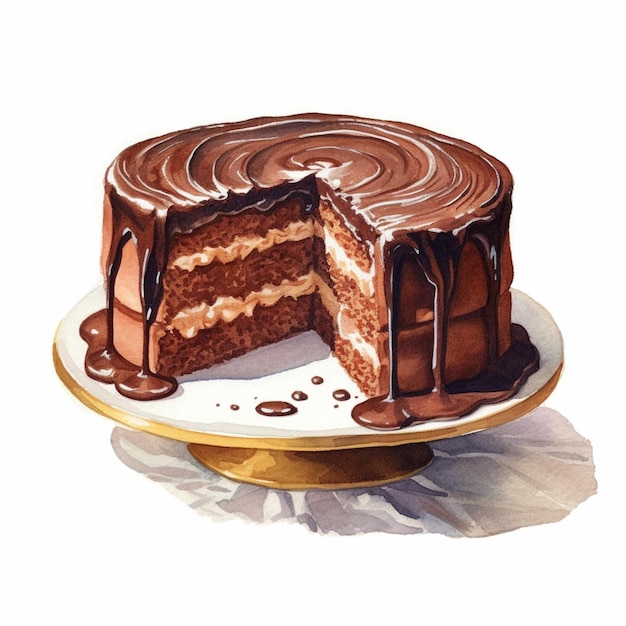 생성 AI에서 슬라이스가 빠진 초콜릿 케이크가 있습니다.