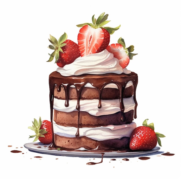 생성 AI 위에 딸기가 있는 초콜릿 케이크가 있습니다.