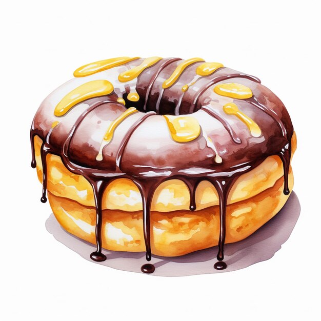 there is a chocolate donut with a drizzle of icing on it generative ai