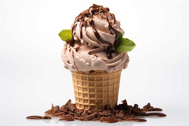 there is a chocolate ice cream cone with a sprinkle of chocolate generative ai