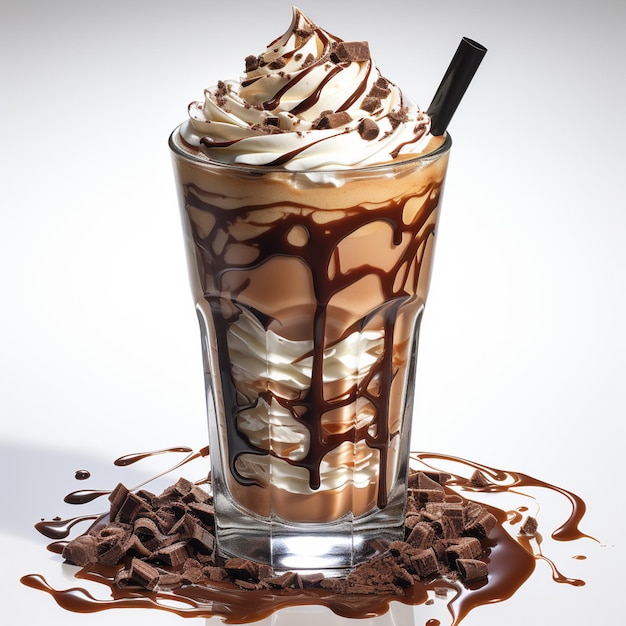 there is a chocolate milkshake with whipped cream and chocolate syrup generative ai