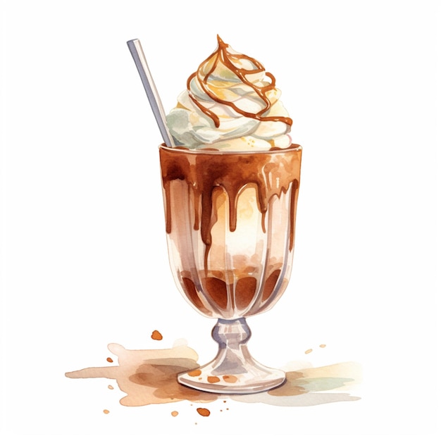 there is a chocolate milkshake with whipped cream and a straw generative ai