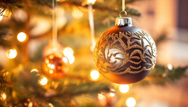 There is a christmas ornament hanging from a christmas tree generative ai