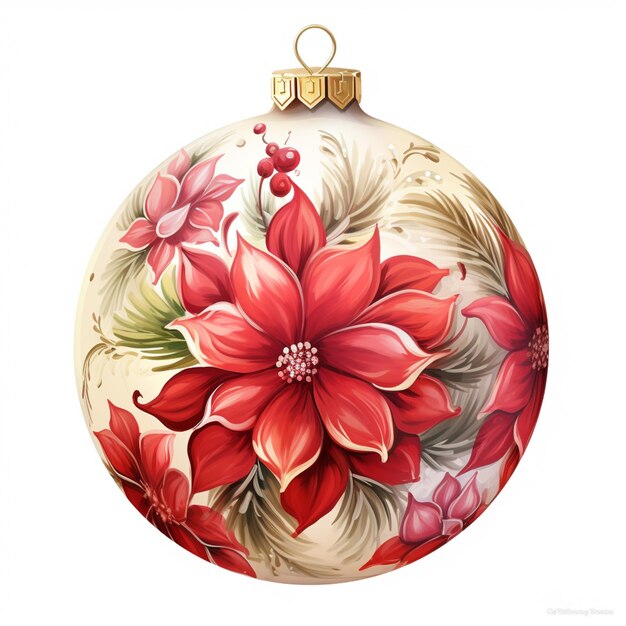 there is a christmas ornament with a red flower on it generative ai