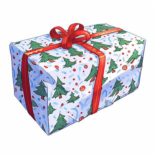 there is a christmas present wrapped in a blue and red wrapping paper generative ai
