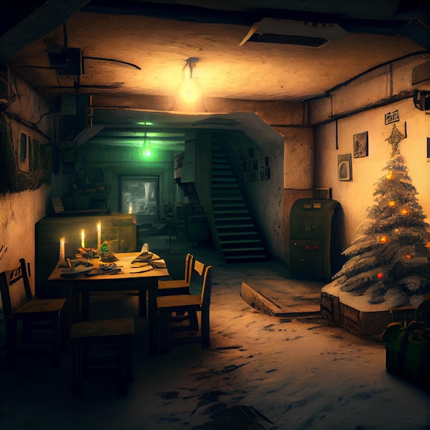 There is a christmas tree in the corner of a room generative ai