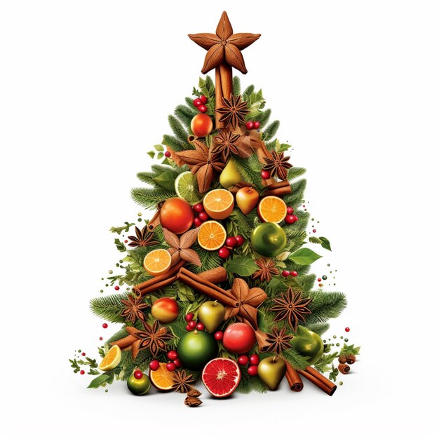 there is a christmas tree made of fruits and spices generative ai