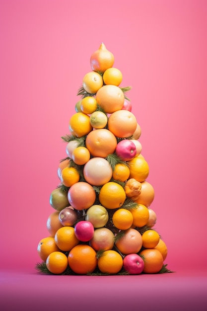 there is a christmas tree made of oranges and apples generative ai