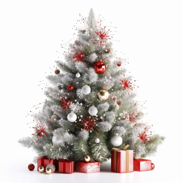 There is a christmas tree with presents under it and a white background generative ai