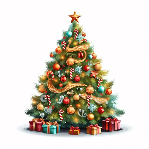 プレゼントのあるクリスマスツリーとその上に星がある生成AI
