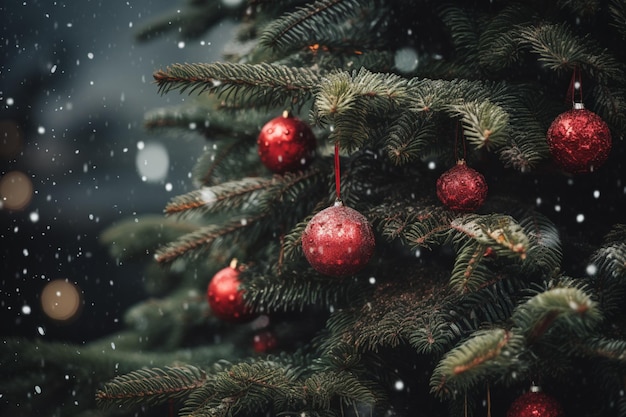 there is a christmas tree with red ornaments on it generative ai