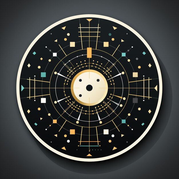 There is a circular clock with a yellow and black design generative ai